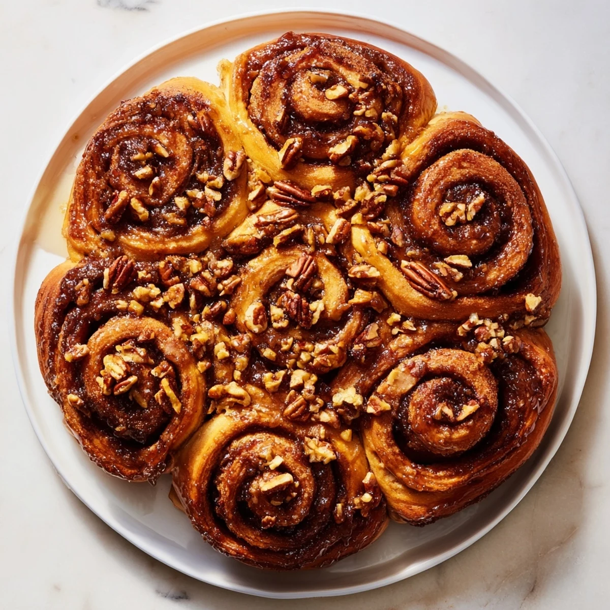 Soft pillowy Vietnamese cinnamon date sticky buns with chopped pecans and gooey brown sugar topping
