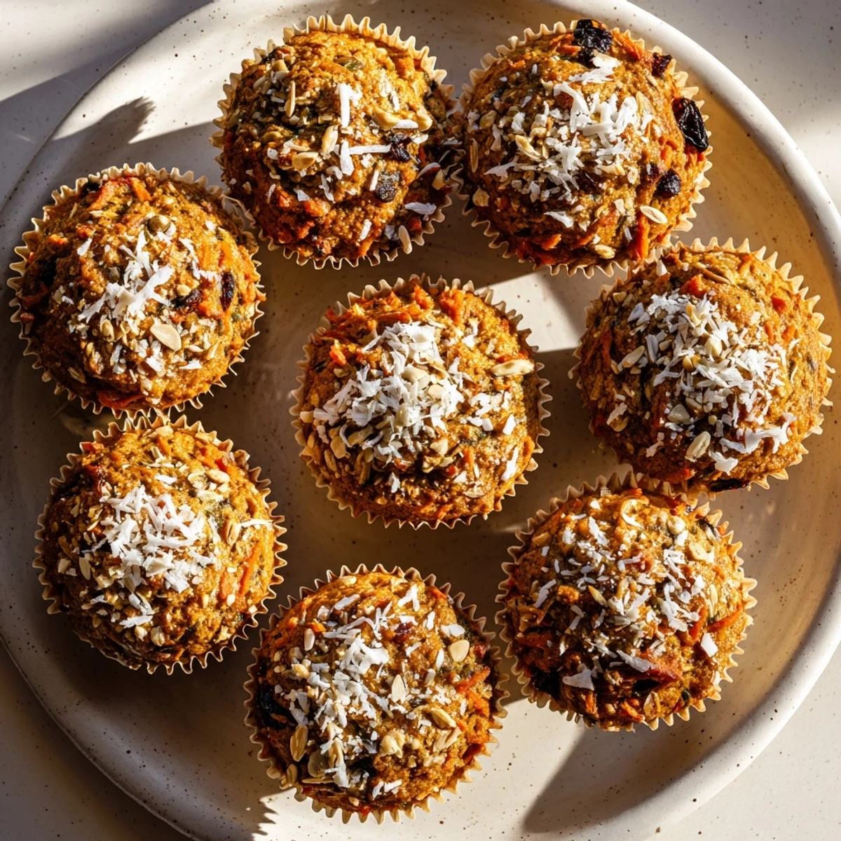 Freshly baked Morning Glory muffins with grated apple and warm cinnamon, served on a wire cooling rack with morning light