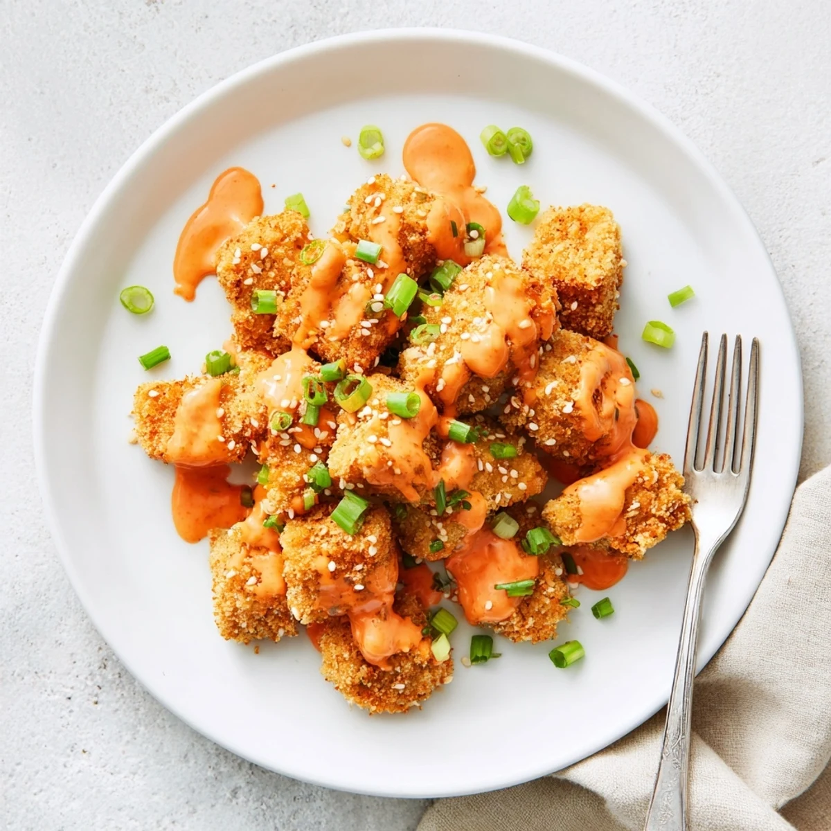 Tender Bang Bang Chicken pieces tossed in spicy white sauce and topped with fresh green onions
