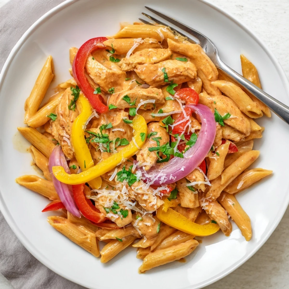 Savory Cajun chicken pasta with tender strips and rich parmesan cream sauce