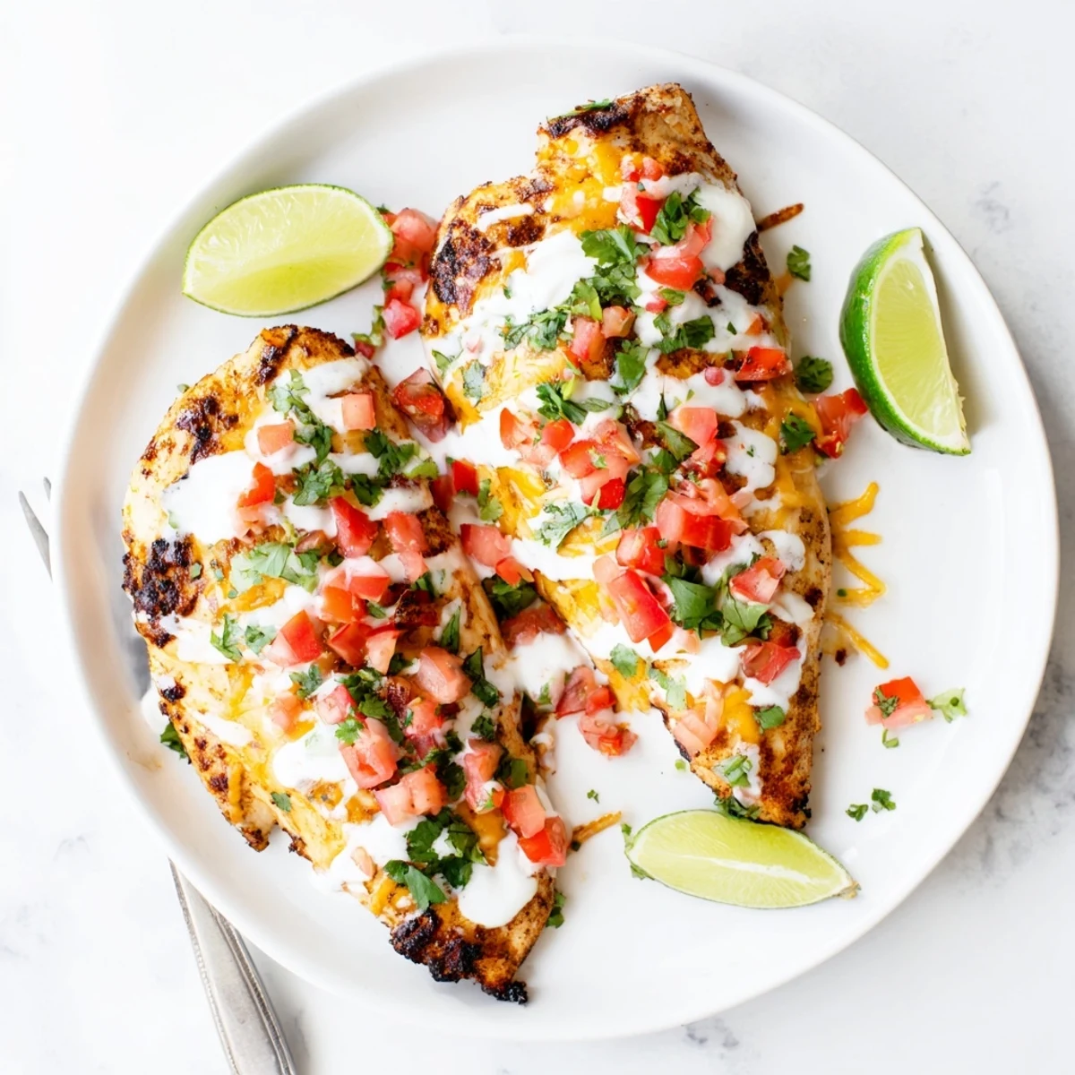 Southwestern Fiesta Lime Chicken platter featuring spicy marinated chicken with tangy sauce and cheese topping