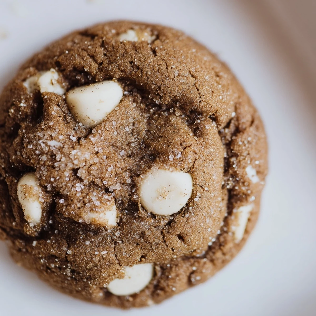 Soft bakery gingerbread white chocolate cookies with melted chips and sugary tops
