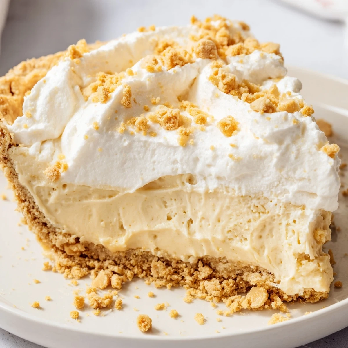 Velvety Old Fashioned Amish Peanut Butter Dream Pie slice showing rich custard filling and crumb topping