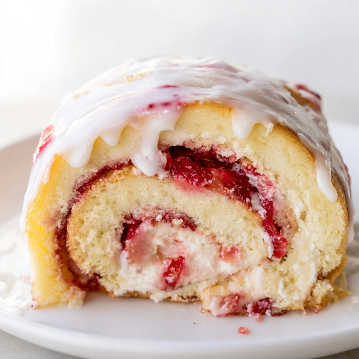 Soft homemade Strawberry Shortcake Cheesecake Rolls with swirls of tangy cream cheese filling