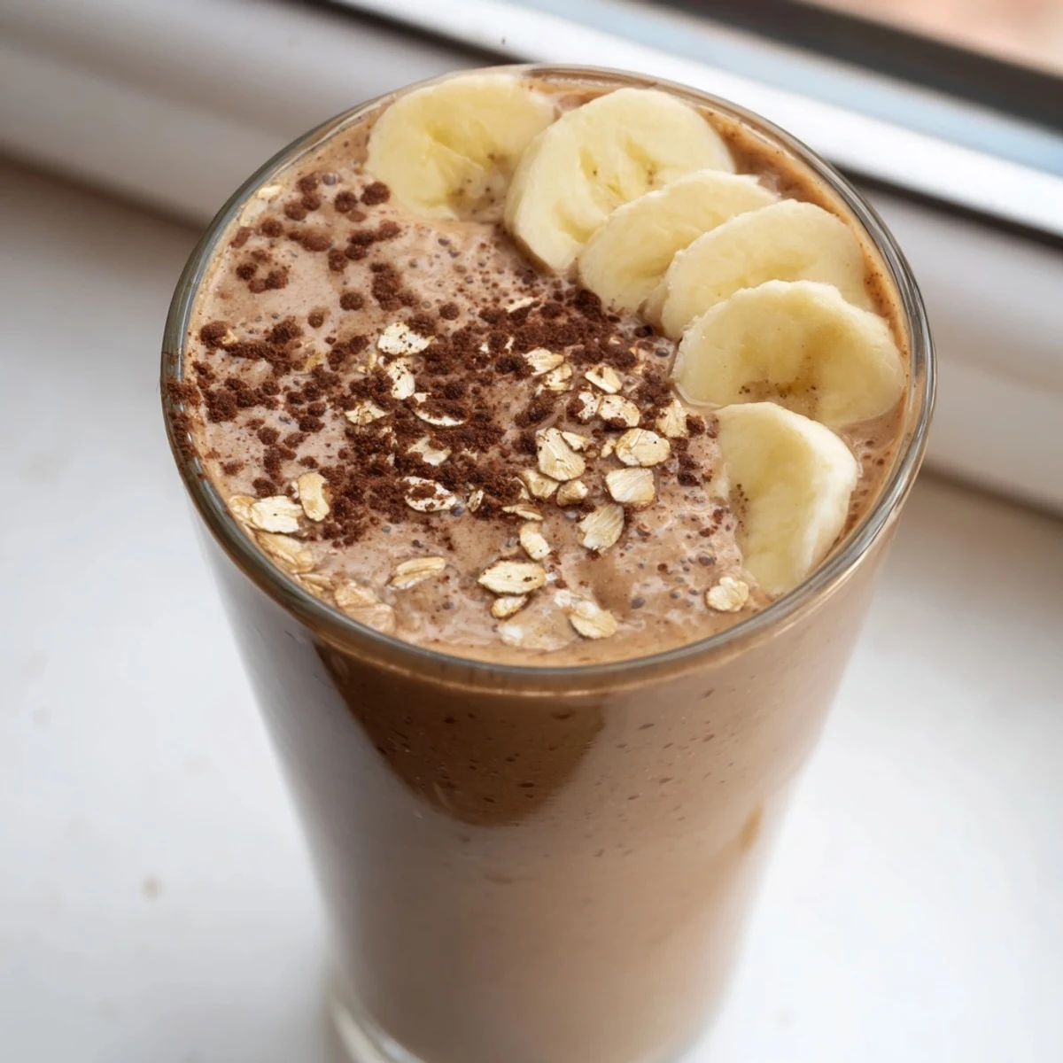 Thick coffee smoothie blended with ripe banana and served ice cold