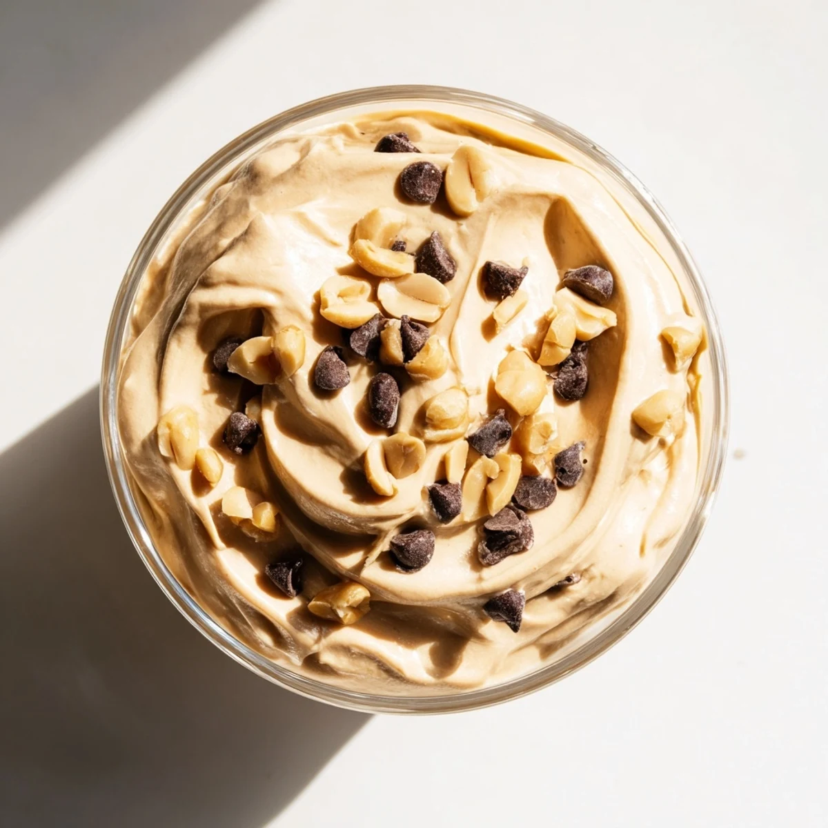 Light and fluffy peanut butter and Cool Whip mousse garnished with chopped roasted peanuts