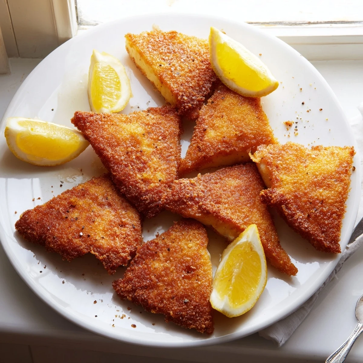 Crunchy Greek fried cheese with melty center served hot on white plate