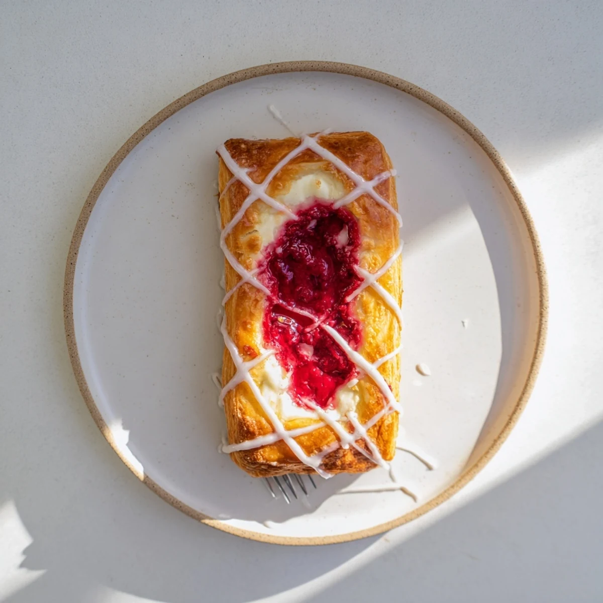 Flaky pastries filled with tangy cream cheese and bright red raspberries, perfect for weekend brunch