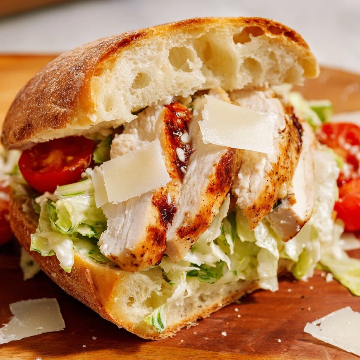 Chicken Caesar Sandwich layered with creamy dressing, fresh lettuce, and golden grilled chicken breast