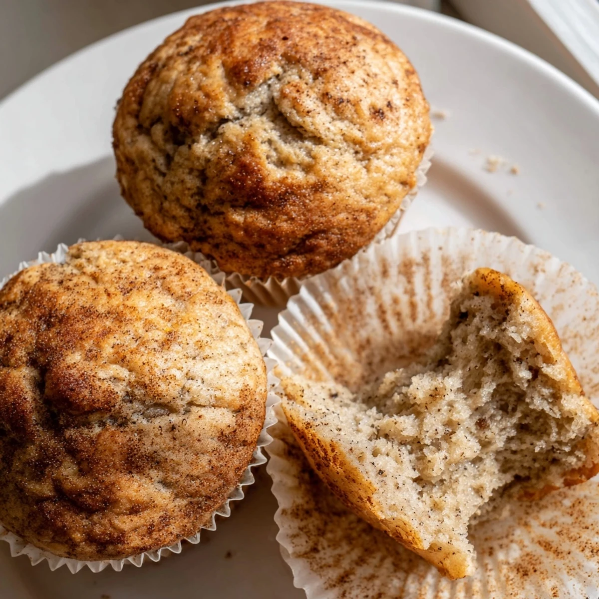 Golden banana muffins with domed tops fresh from the oven on a wire rack