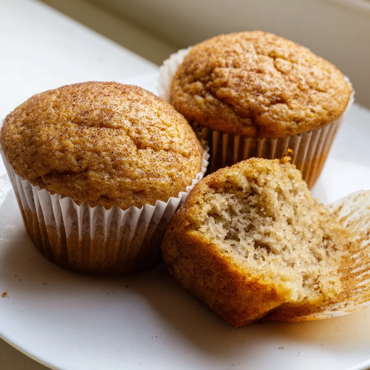 Soft moist banana muffins arranged on a rustic plate for a cozy breakfast