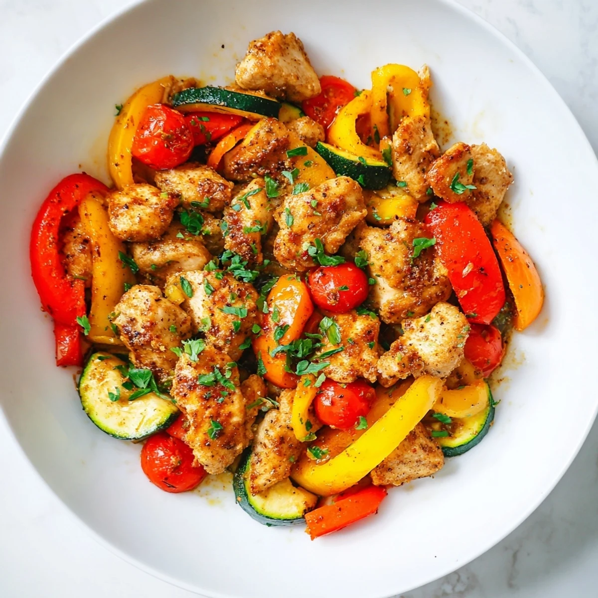Fresh parsley-topped quick flavorful one pan dish served hot from a golden skillet