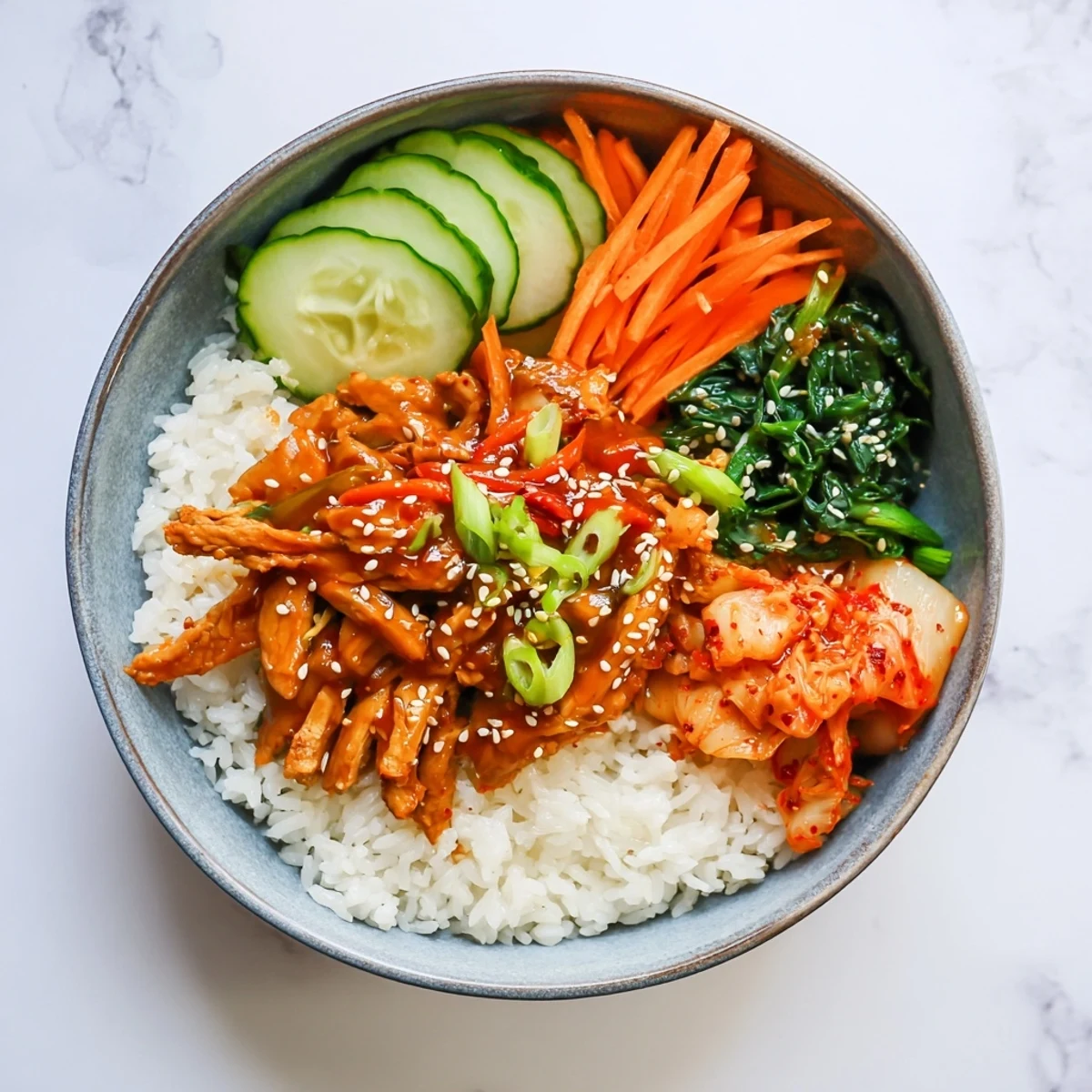 Sweet savory bulgogi sauce coats crispy tofu in this colorful Korean comfort bowl