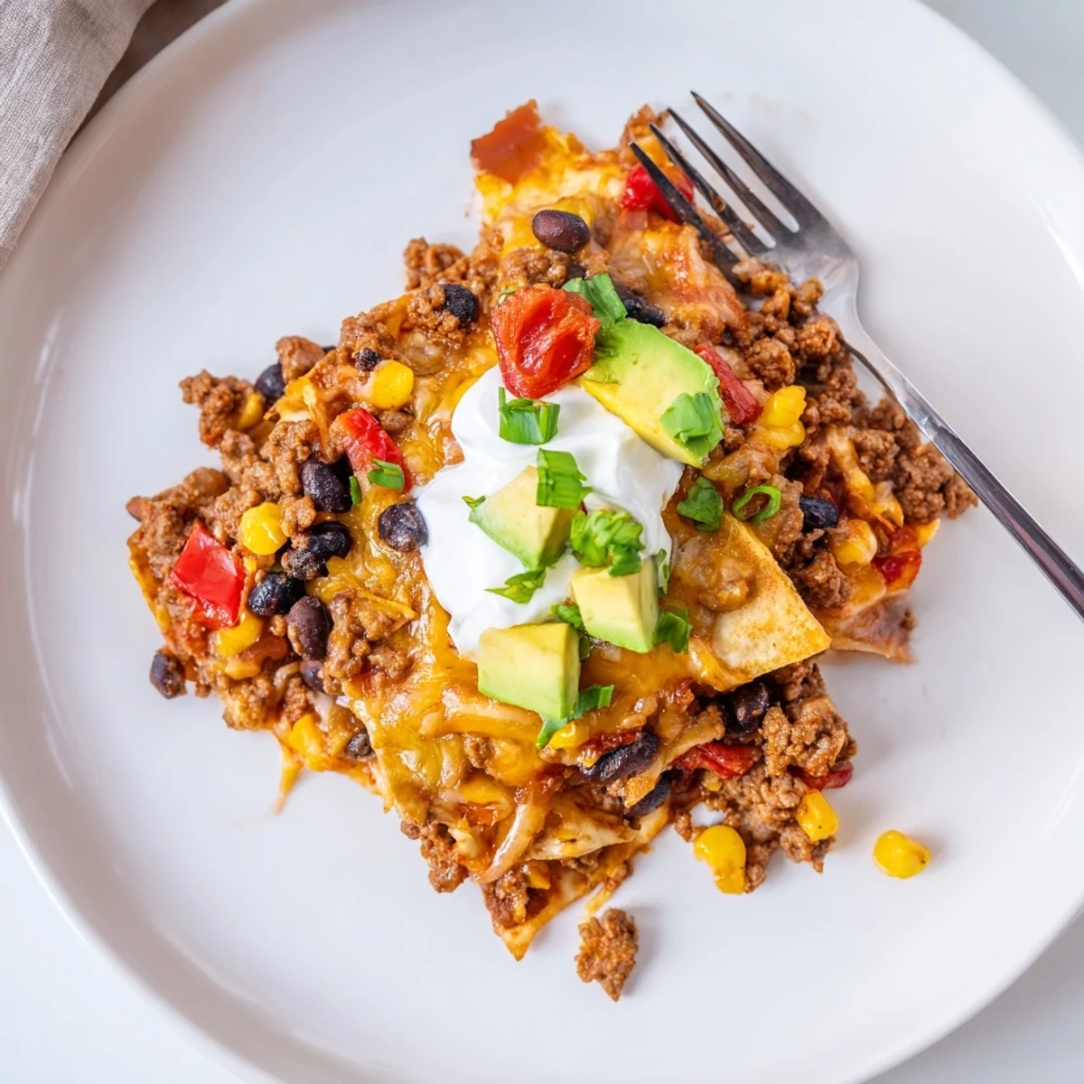 Hearty Beef Skillet Enchiladas with zesty sauce, black beans, and golden cheese