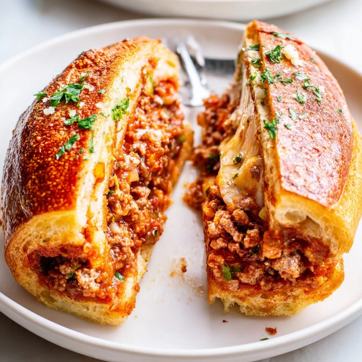 Garlic Bread Sloppy Joes steaming on a platter, buttery crunch and savory filling