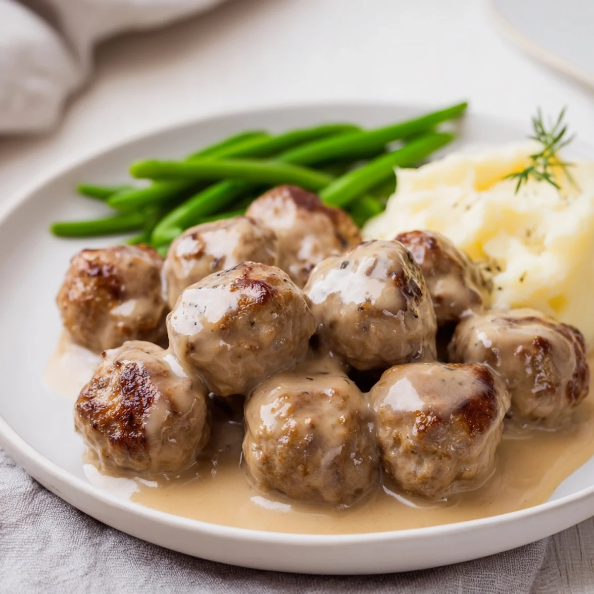 Warm Homemade Ikea Meatballs browning in skillet, fragrant with allspice and nutmeg.