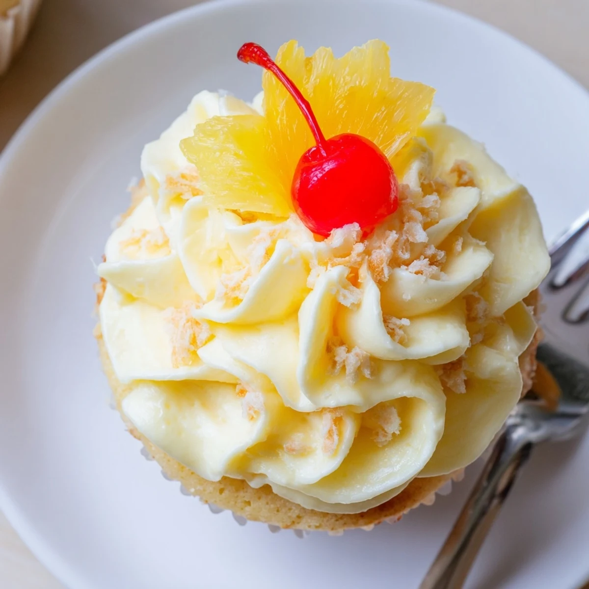 Dole Whip Cupcakes Recipe showing golden pineapple cakes with fluffy frosting