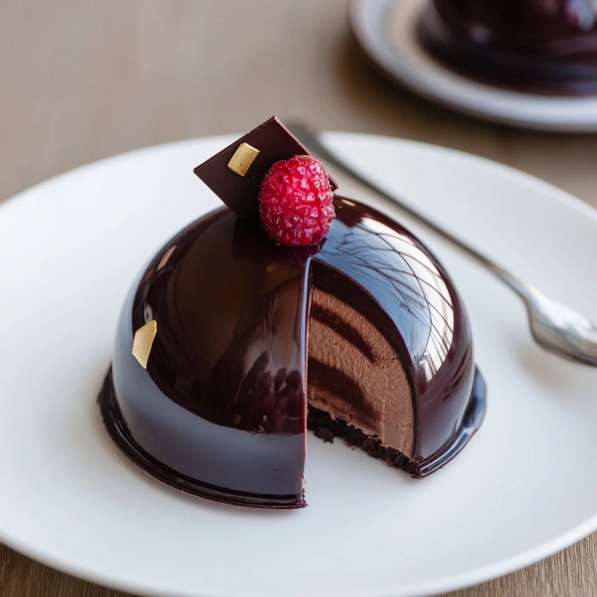 Spoon-ready Elegant Chocolate Mascarpone Dome Dessert With Glossy Shells, silky mousse inside