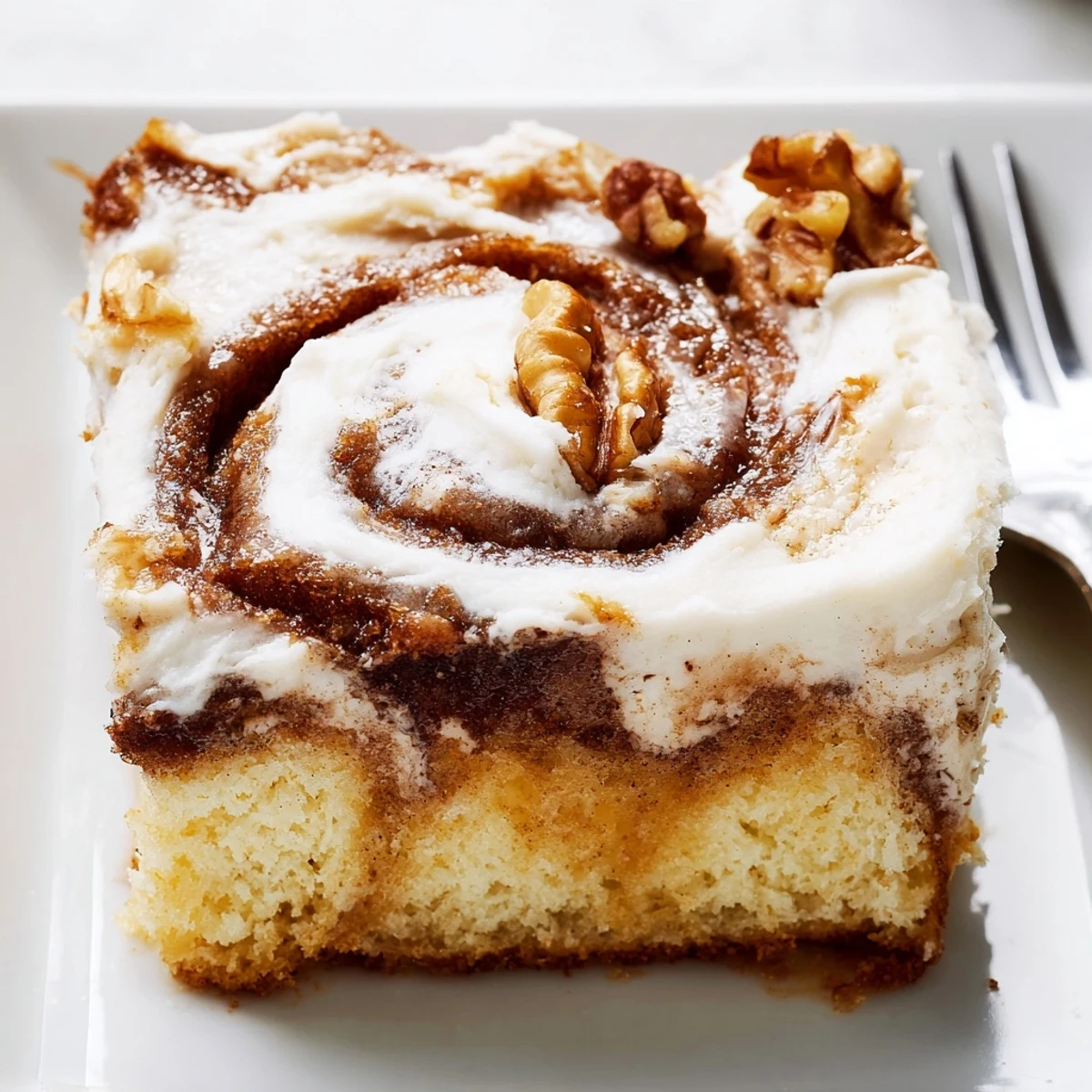 Moist Cinnamon Roll Poke Cake studded with cinnamon pockets, perfect for brunch