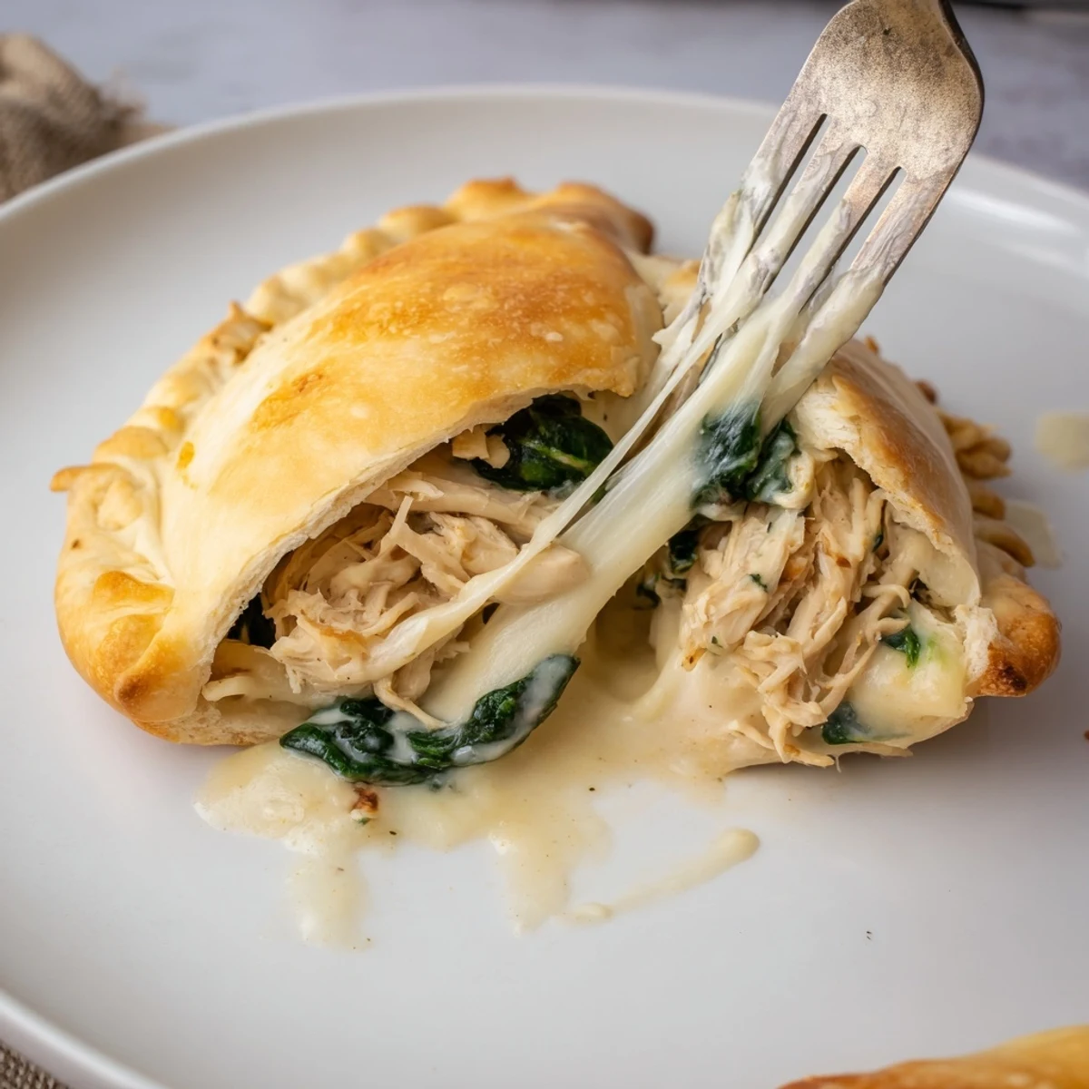 Crispy Cheesy Chicken Alfredo Air Fryer Calzones golden crust, oozing creamy cheese