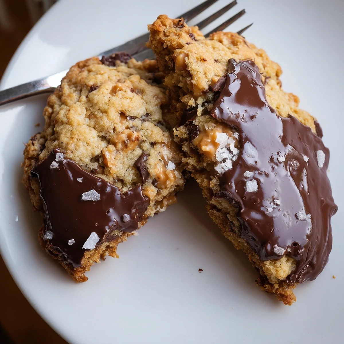 Warm Chocolate Dipped Toffee Cookies cooling on a rack, buttery crunch visible
