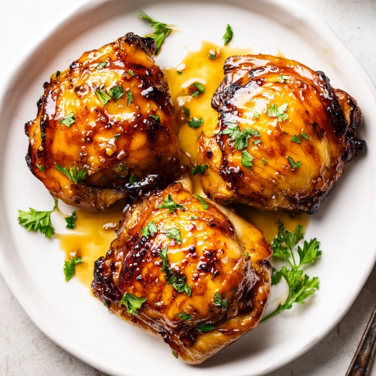 Juicy Maple Glazed Chicken Thighs in skillet, smoky paprika and garlic aroma.