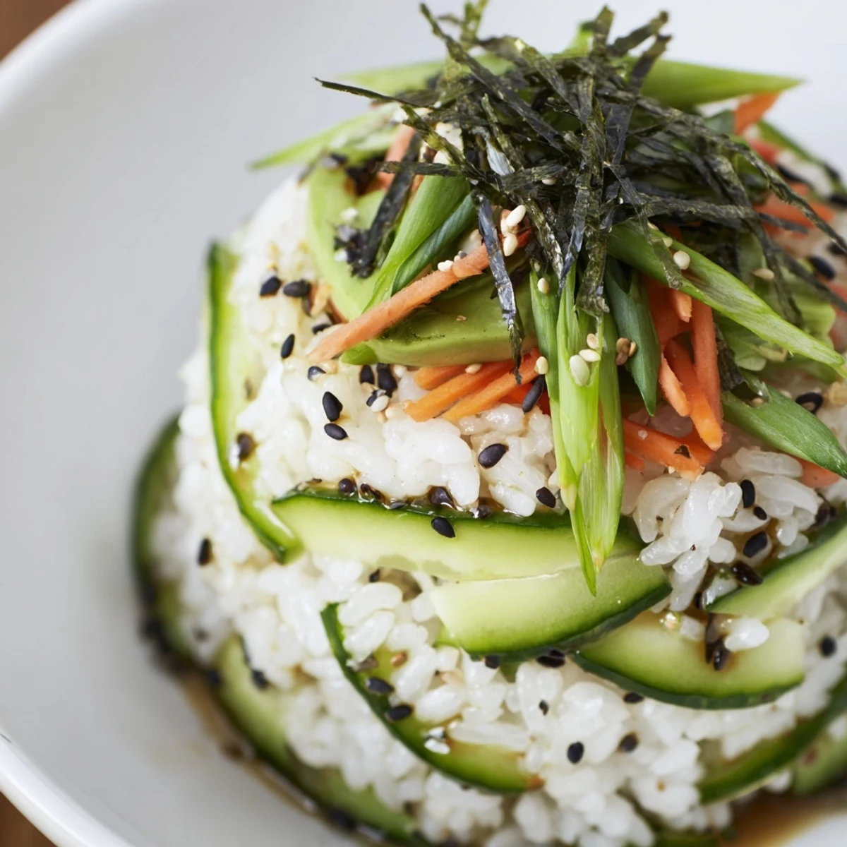 Sushi Cucumber Salad with glossy rice, crunchy cucumber, fragrant sesame seeds