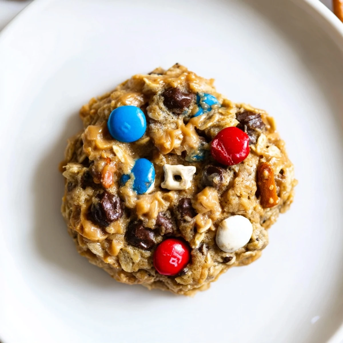 A plate of warm Patriotic Monster Cookies Recipe beside a cold glass of milk