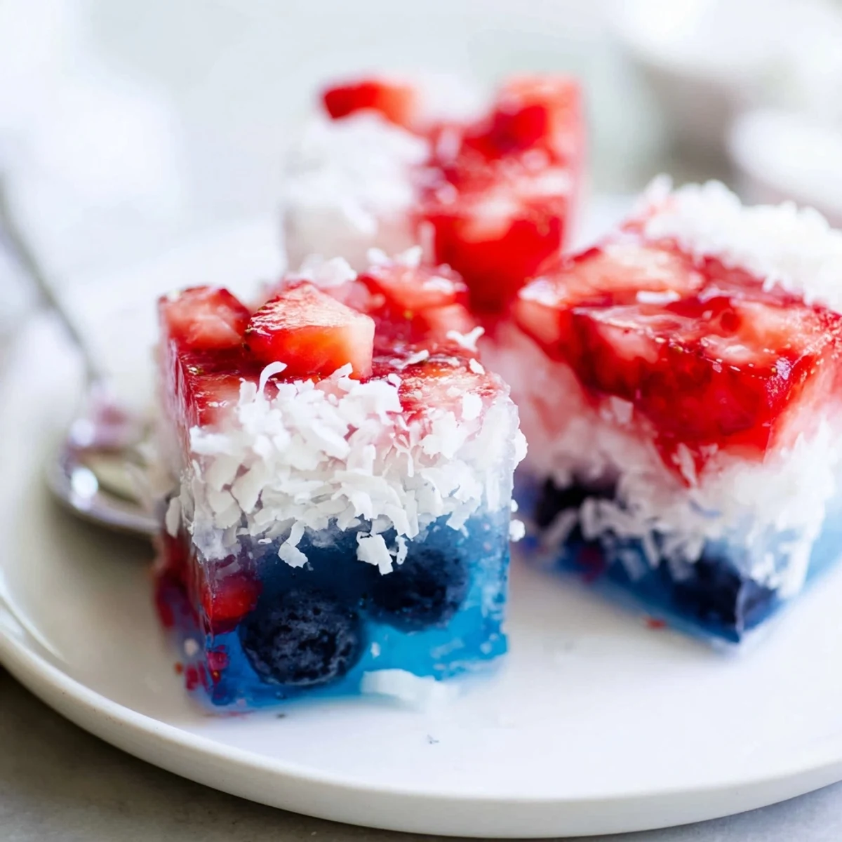 Close-up of frosty layered cubes beside lemonade, Red White And Blue Ice Cubes Recipe