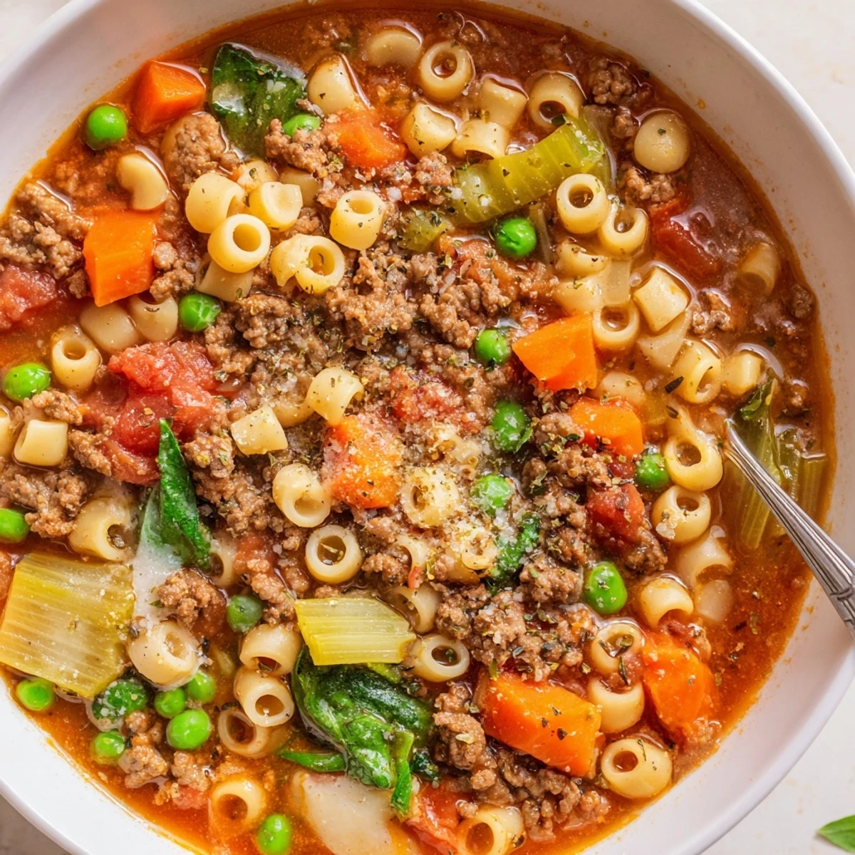 Warm spoon, crusty bread by Delicious Homemade Ground Beef Pasta Soup Recipe For Comfort