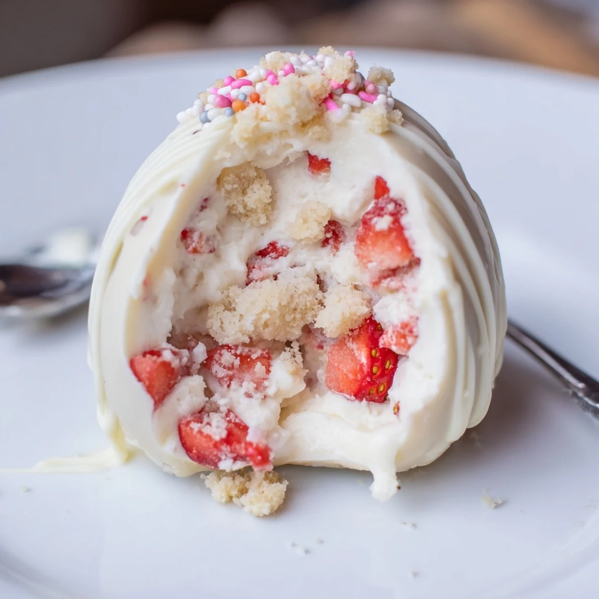 Silky chocolate shells reveal Strawberry Shortcake Easter Egg Bombs with fluffy cream