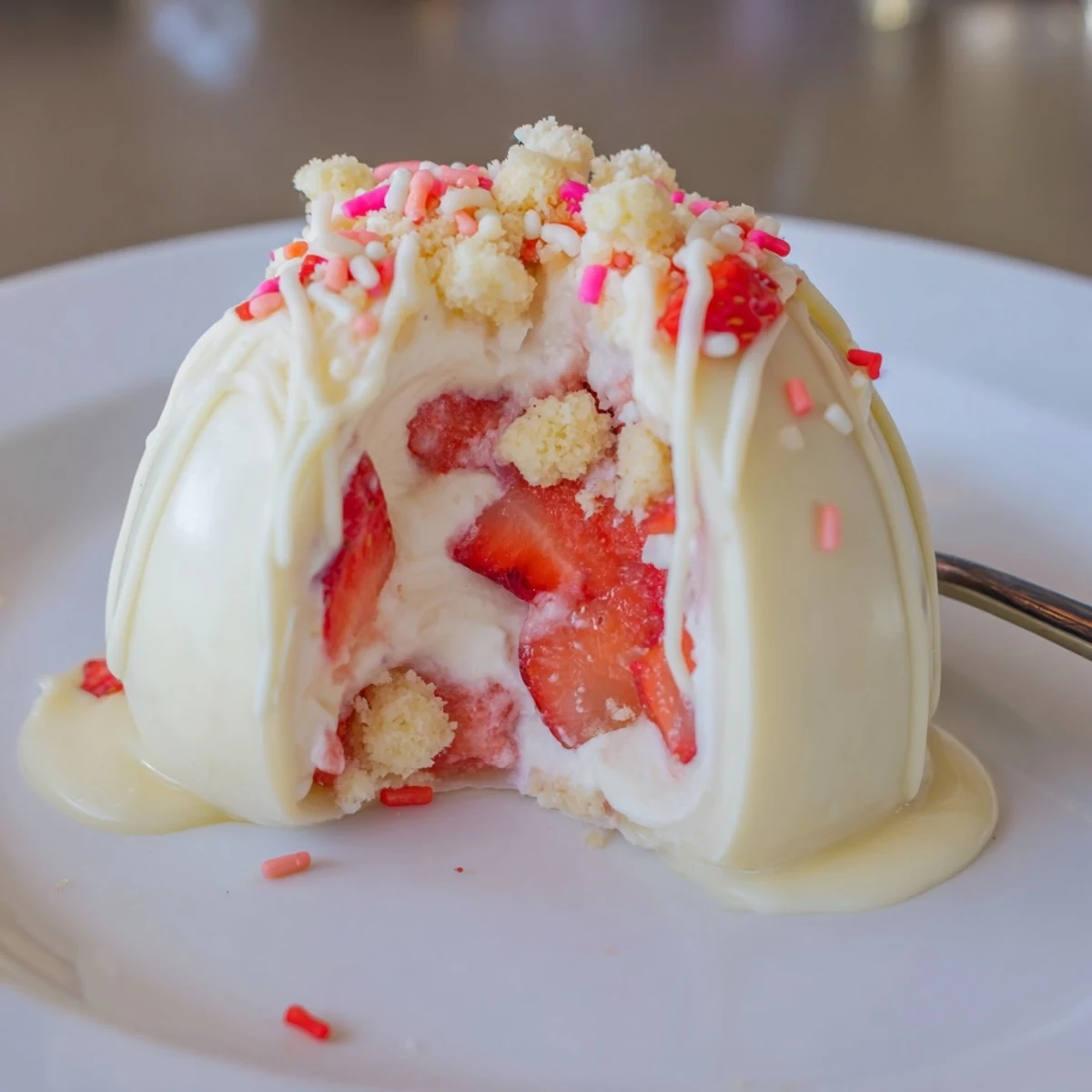 Spring dessert platter featuring Strawberry Shortcake Easter Egg Bombs dusted with colorful sprinkles