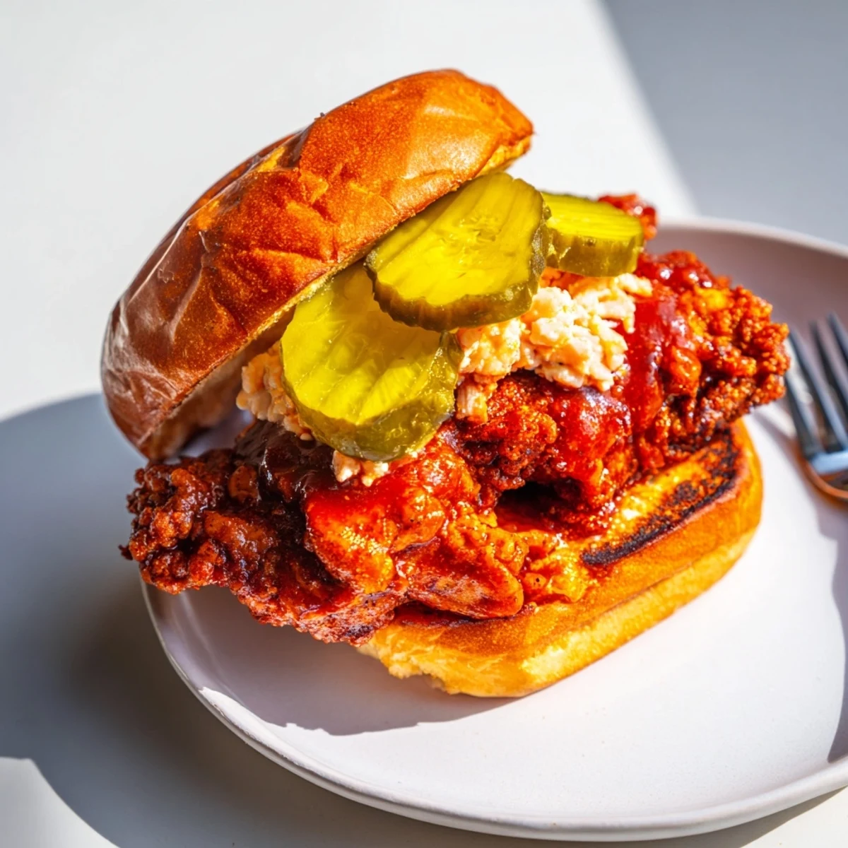 Spicy Nashville Hot Chicken Sandwiches Recipe To Savor on toasted brioche with crunchy pickles