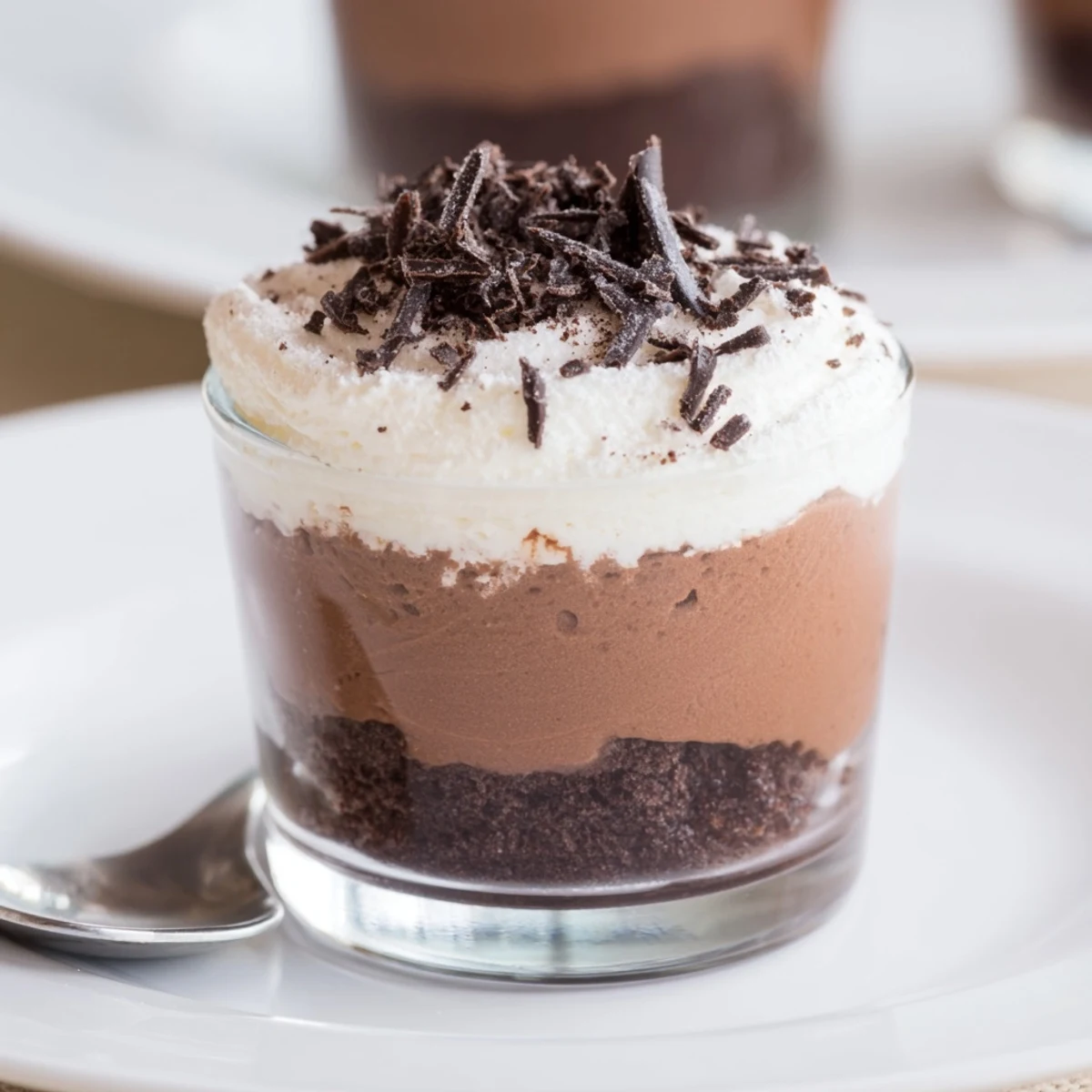 Silky layered dark, milk, and white mousses in Triple Chocolate Mousse Cups
