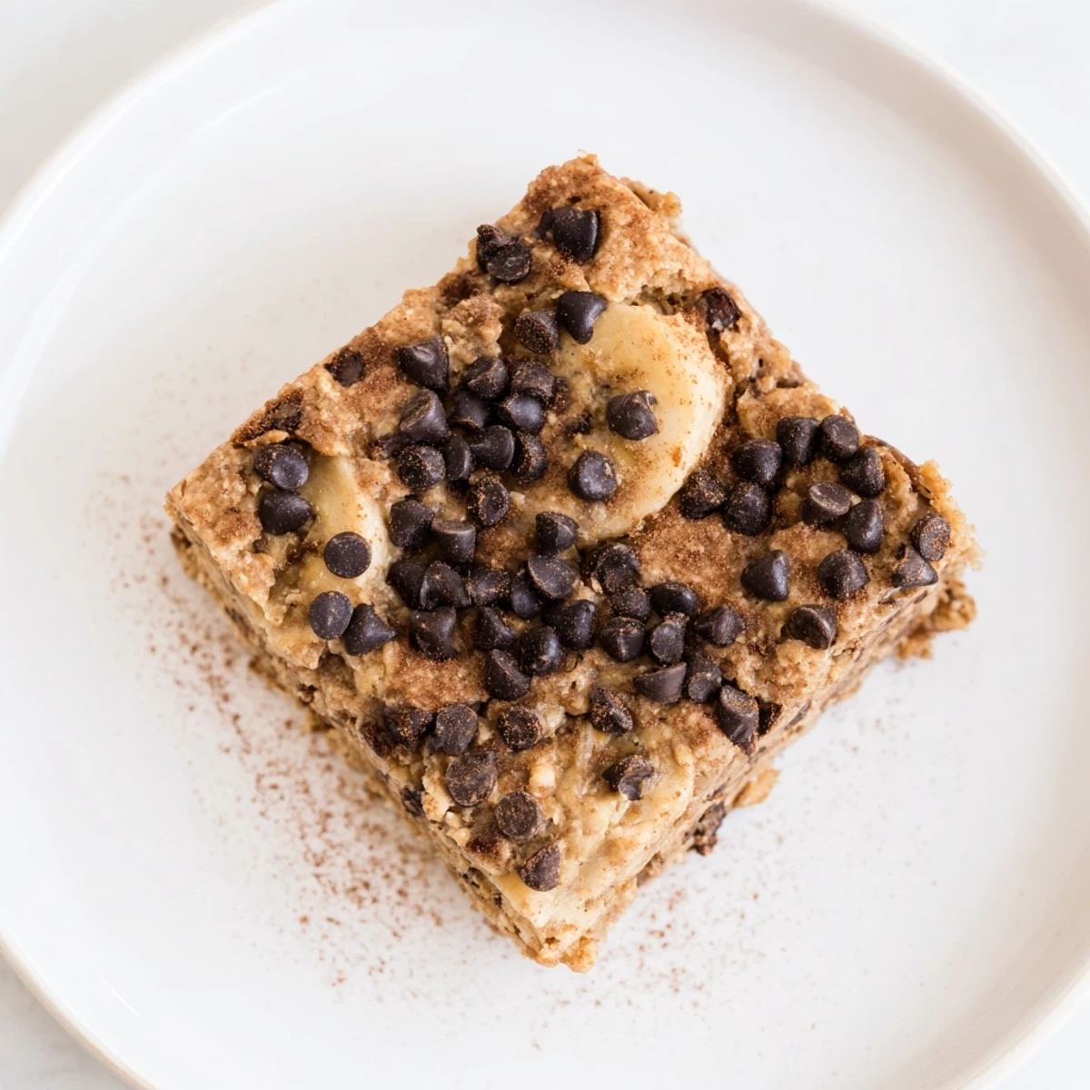 Moist flourless banana peanut butter dessert on a rustic wooden board, drizzled with warm chocolate sauce