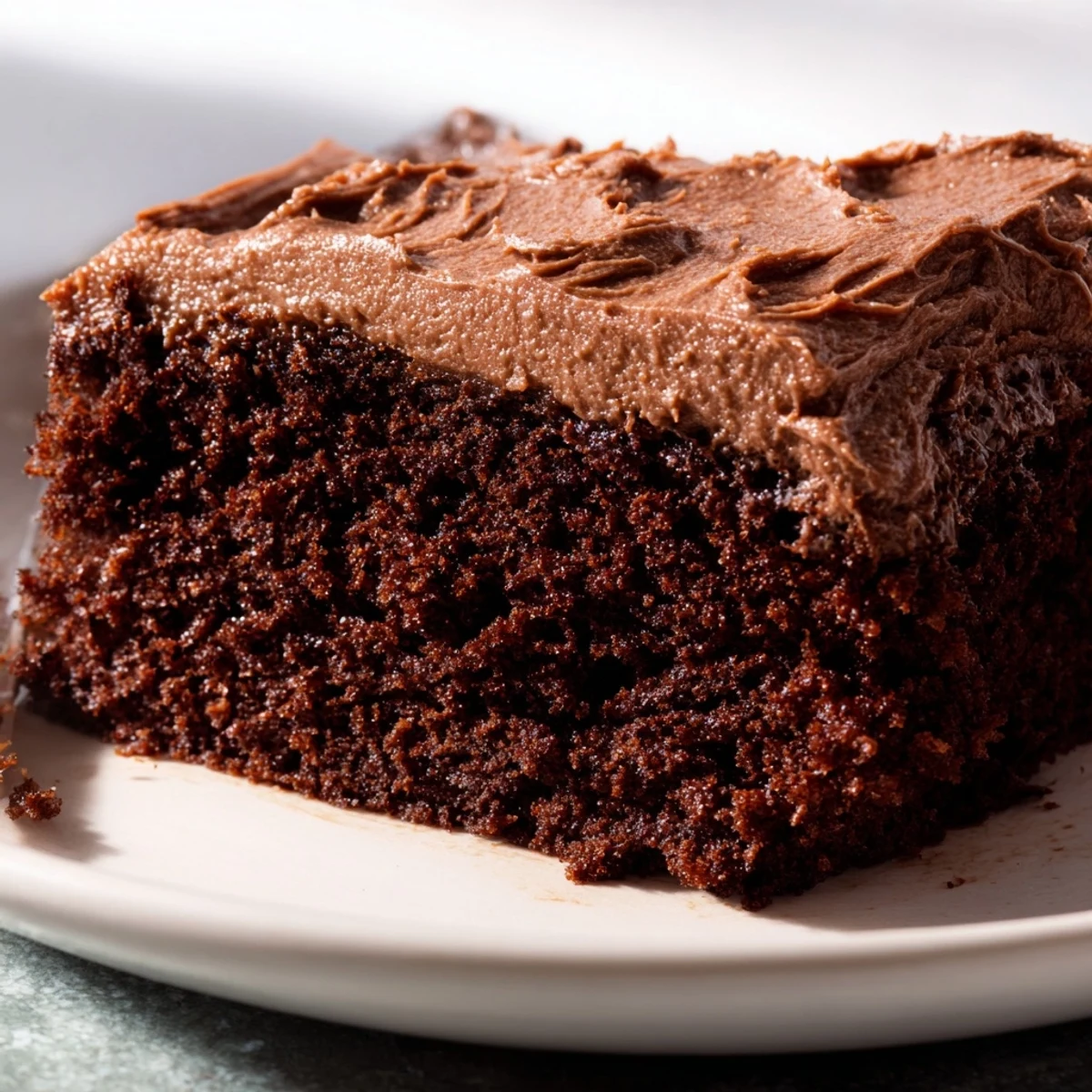 Rich frosted chocolate cake with mayonnaise baked to perfection in round layer pan