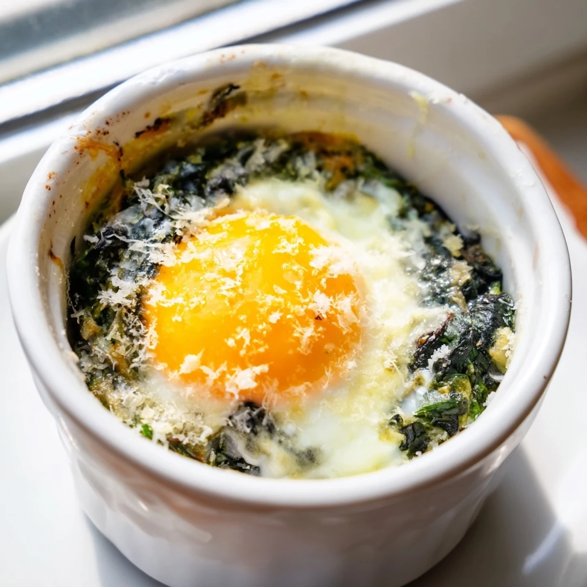Italian baked eggs spinach parmesan with golden crust fresh spinach and creamy texture