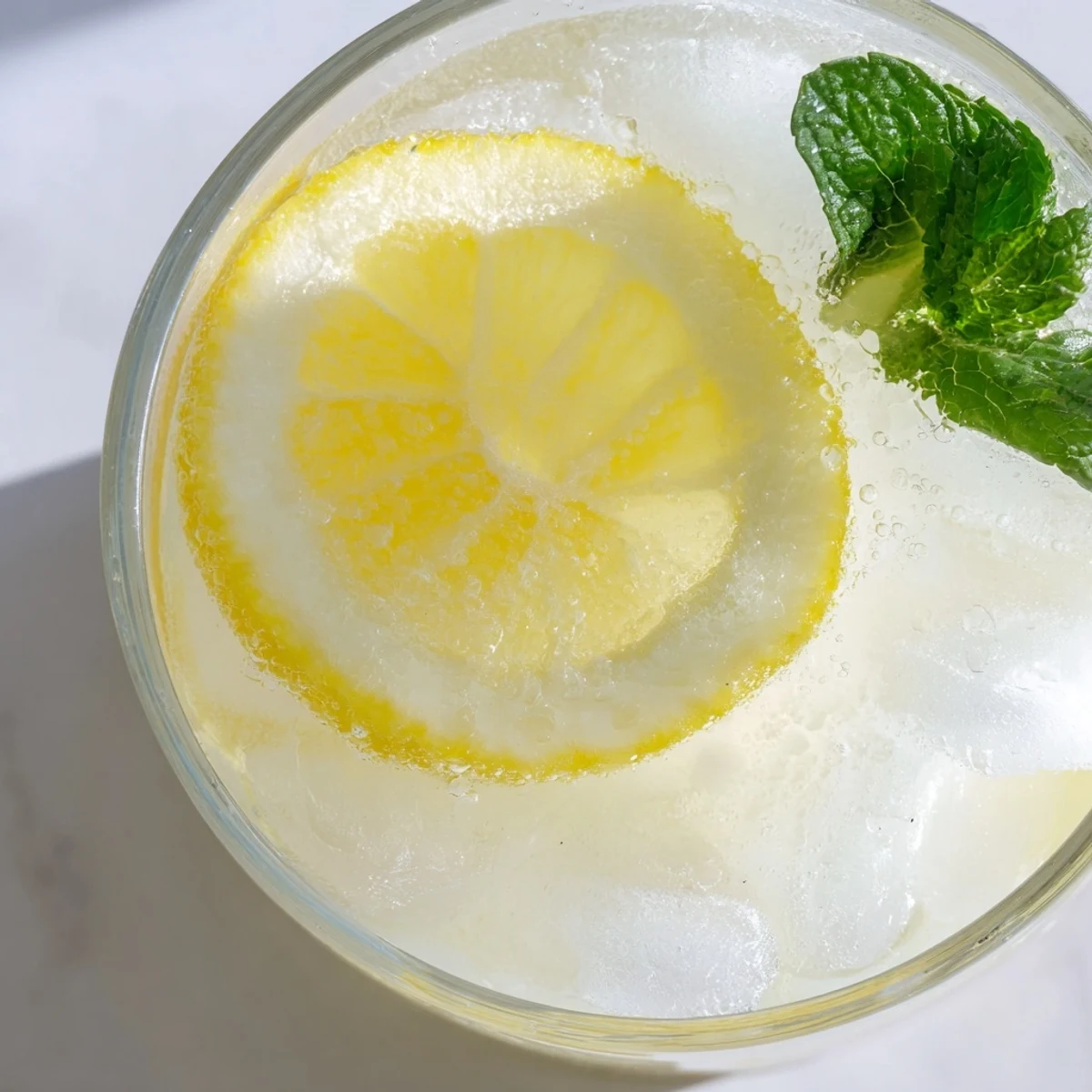 Pitcher of cold lemonade with floating lemon slices on a wooden table