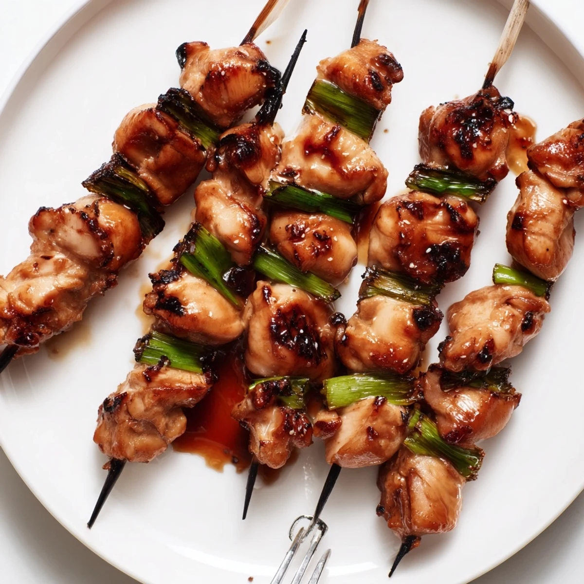 Juicy, charred chicken skewers sizzling on grill, plated Japanese Chicken Yakitori Recipe