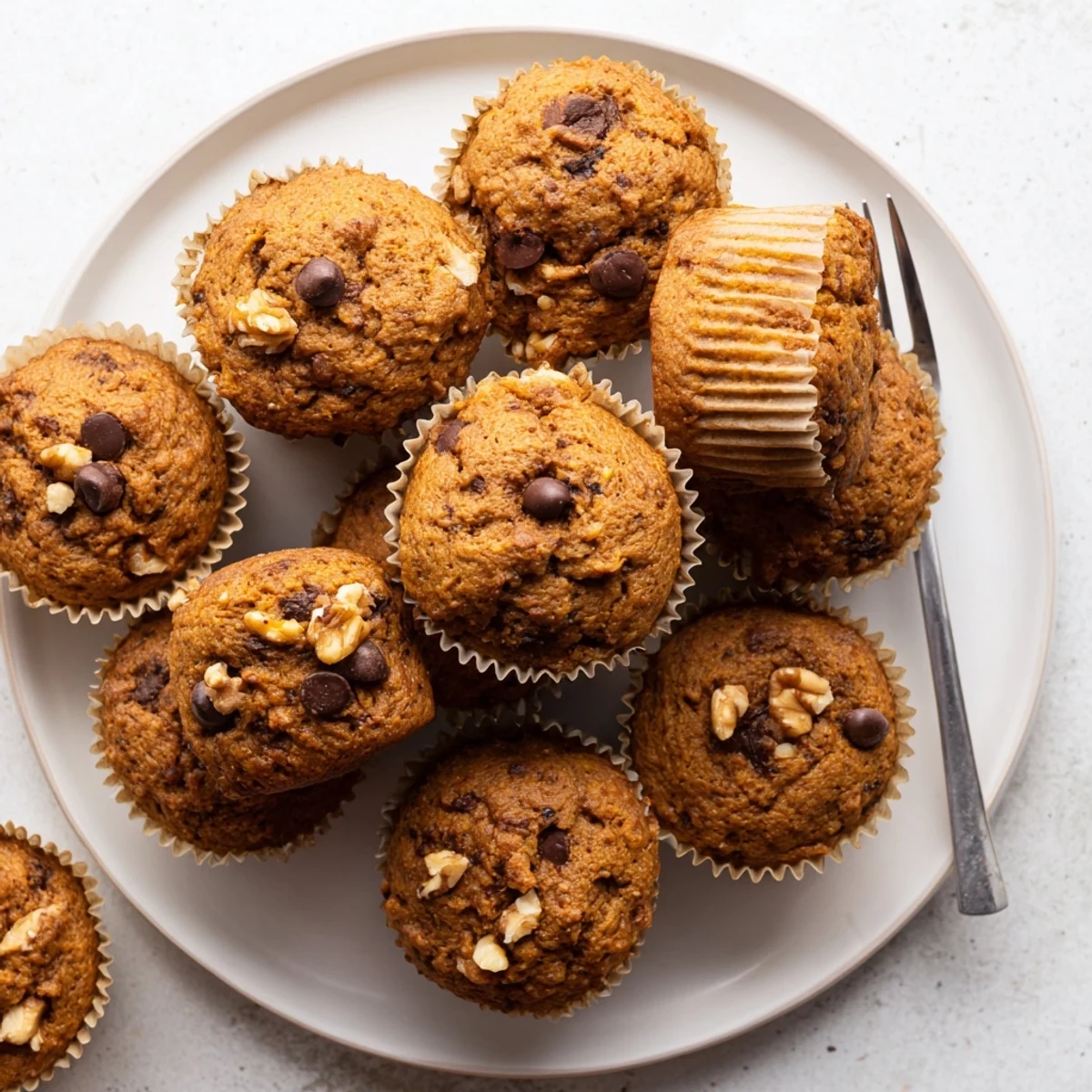 Whole grain muffins featuring roasted butternut squash and sweet mashed banana slices