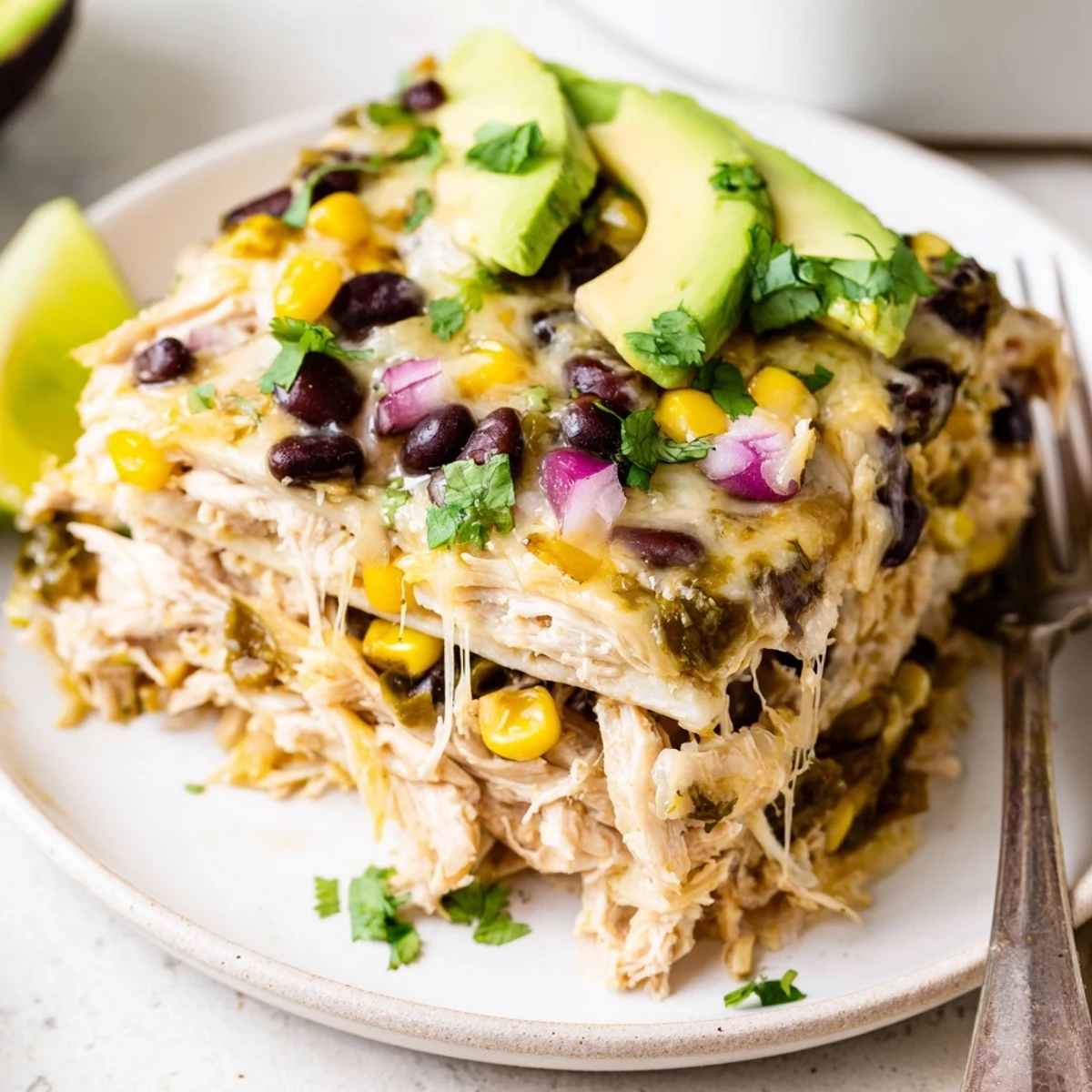Salsa Verde Chicken Casserole golden and bubbly, creamy salsa verde, ready to serve