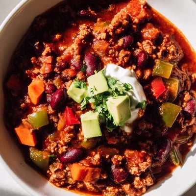 Thick hearty diabetic chili recipe loaded with beans vegetables and lean turkey